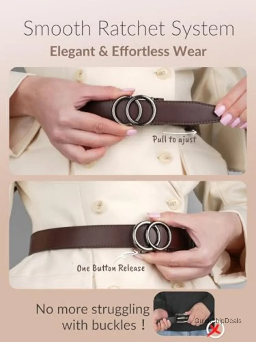 Genuine Leather Ratchet Belt Adjustable Women Dress Belt
